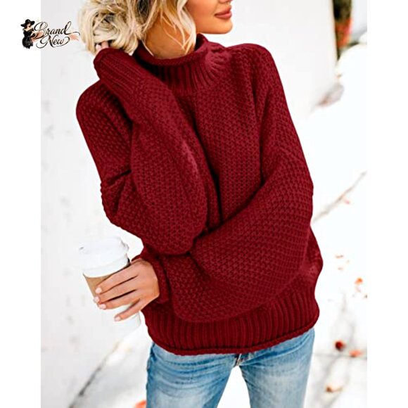 Turtleneck Oversized Sweater Pullover Batwing Sleeve Chunky Knit - Picture 4 of 7